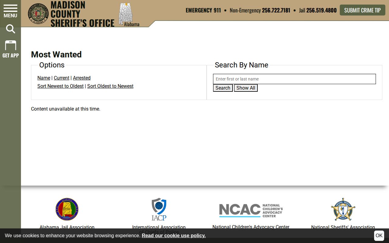 Madison County Sheriff official most wanted interface