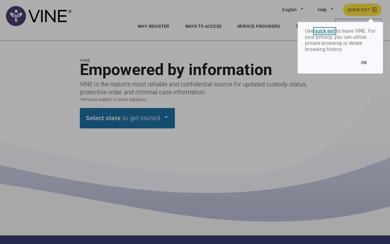 VINELink alert registration interface for custody change notifications