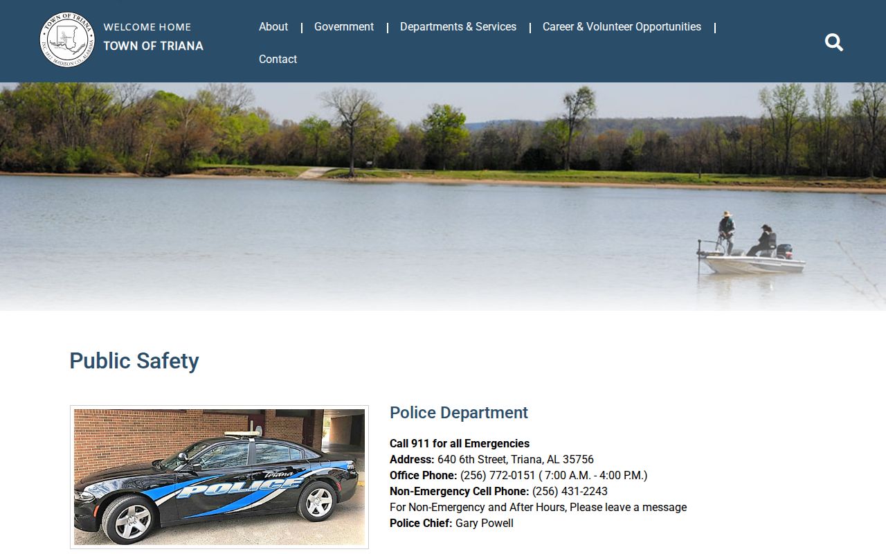 Town of Triana official police and public safety contact page